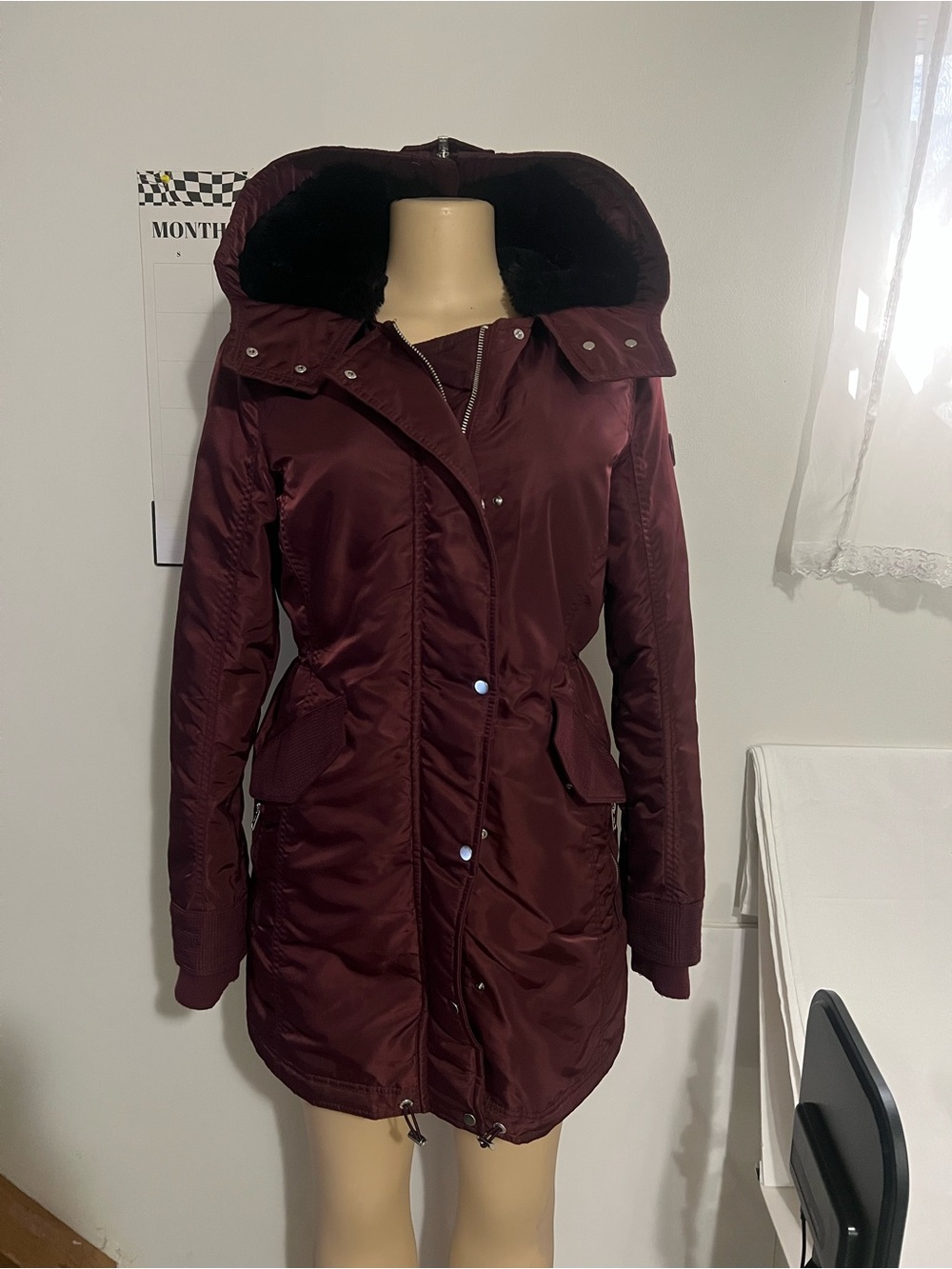Abercrombie & Fitch wine red fur hooded jacket